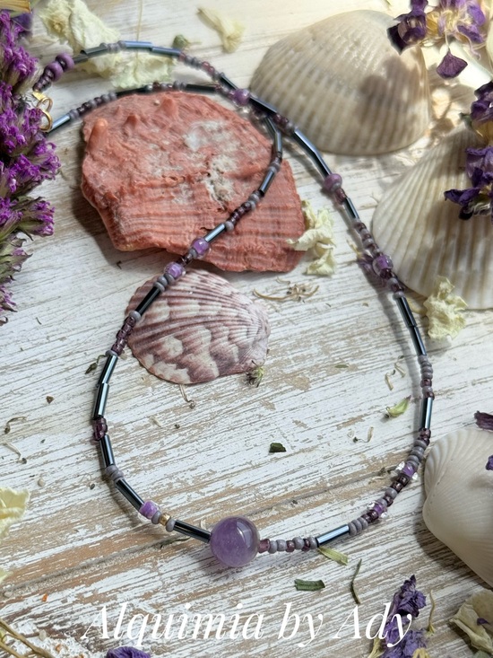 Alquimia Jewelry - Amethyst beaded dainty short necklace/manifesting self confidence